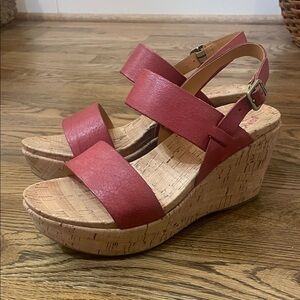 Kork-Ease Red Wedge Sandals Size 8 Great Condition